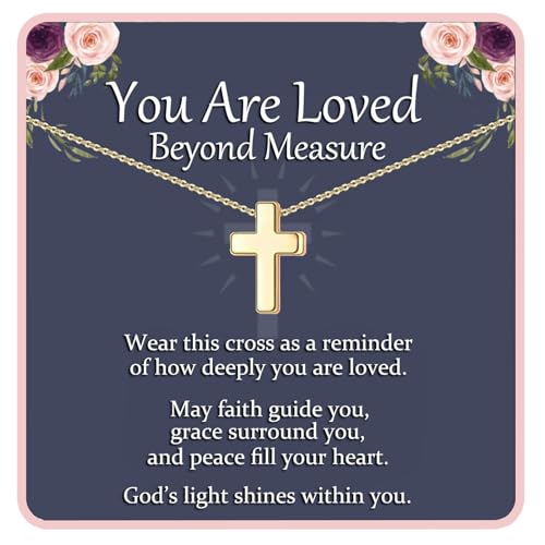 Dainty Cross Necklace for Women Teen Girls Meaningful Christian Faith Gifts - style: You Are Loved - Gold Cross