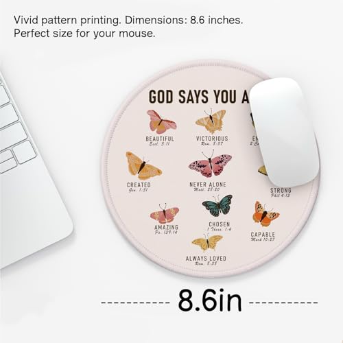 Christian Butterfly Mouse Pad for Women, Bible Verse Girly Mouse Pads for Desk, Cute Office Butterfly Desk Accessories for Work, God Says You are, Girly Office Decor 8.7x8.7 Inch - color: Faith Butterflies