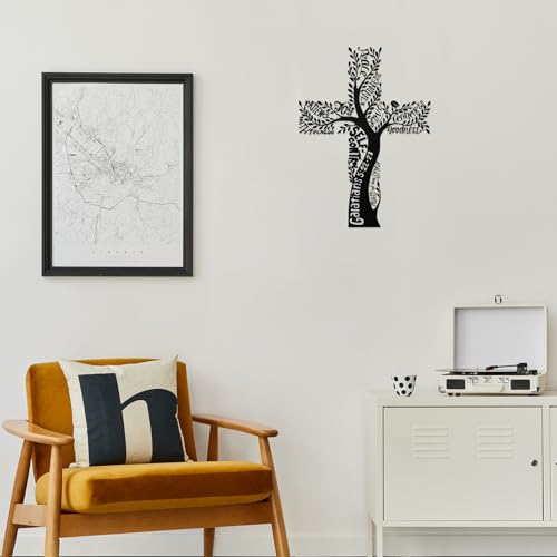 Hnatzu Metal Cross Wall Decor - Fruit of the Spirit Tree of Life Wall Cross - Rustproof Christian Wall Art for Home, Church - Inspirational Cross Wall Decor for Indoor & Outdoor Use