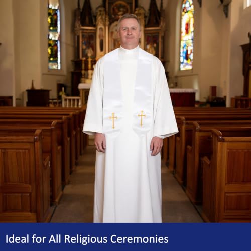 Clergy Stole, Choir Stole with Cross Embroidery 60'' - color: White
