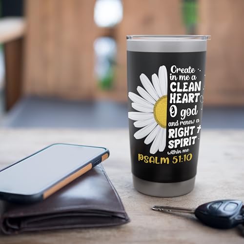 Create in me a clean heart o god psalm 51:10 faith flower Stainless Steel Insulated Tumbler - color: Black