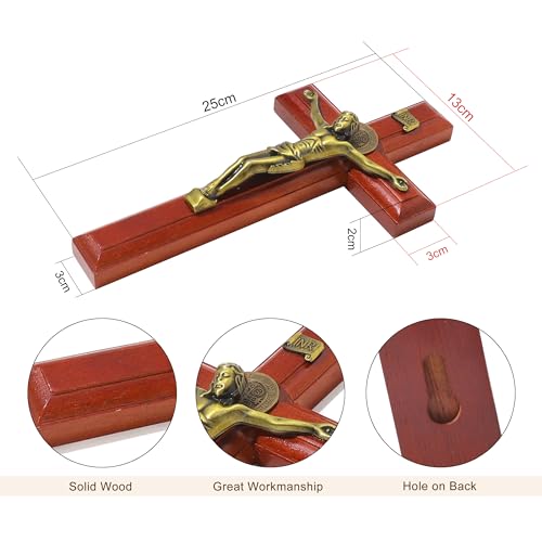 KOMI 10 Inch Jesus Wooden Crucifix Wall Cross for Home Decor - color: Brown Red-10 Inch