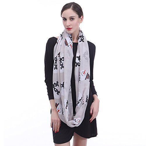 Lina & Lily Holiday Christmas Pattern Print Women's Infinity Scarf Lightweight - color: Silver, Snowman