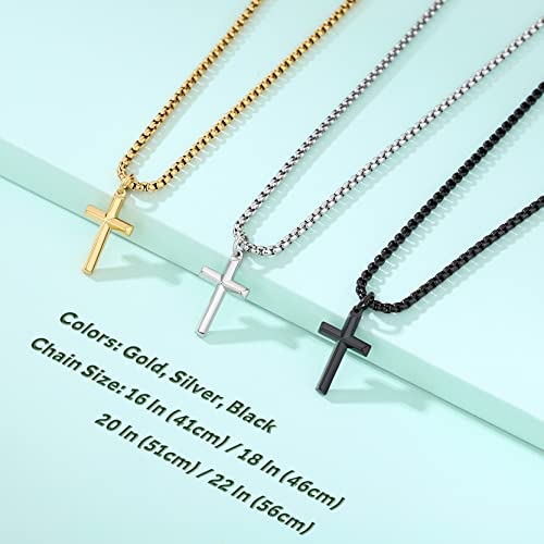 REVEMCN Christian Black Gold Silver Cross Necklace for Boys & Men, 16-22" - color: Gold - 0.8'' × 0.5'' beveled cross pendant, size: 16 inches