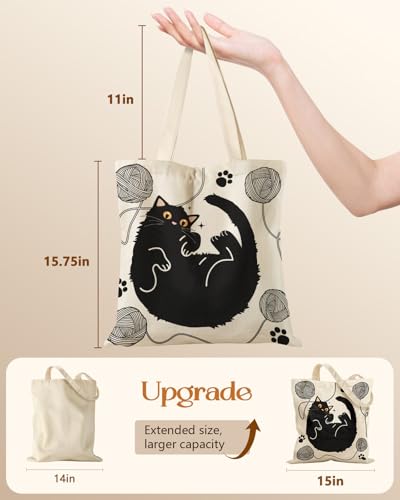 Miss Adola Canvas Tote Bag with Zipper for Women - color: Black Cat