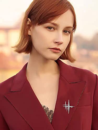 14K Golden Plated Cross Star Lapel Brooch Pin for Women Girls Men Cubic Zirconia Crystal Starburst Clip Sweater Collar Scarves Dress Jackets Backpacks Badge Corsage Brooches Pins Dainty Jewelry Gifts Accessories - color: Silver