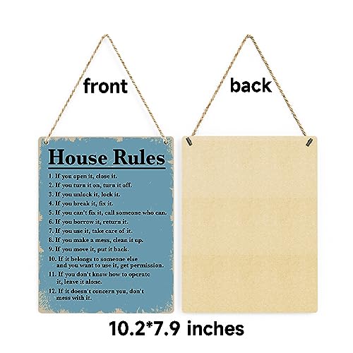 House Rules Wooden Hanging Sign, Farmhouse Living Room Home Decor Wall Art, Inspirational Family Quote, 8 x 10 Inches - color: House Rules