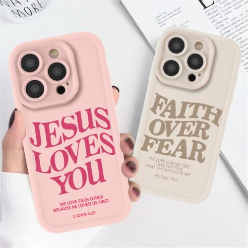 for iPhone 16 Pro 6.3'' 2 Pack Cute Christian Jesus Phone Case - color: Pink & Brown Jesus Faith Slogan, size: iPhone 16 Pro