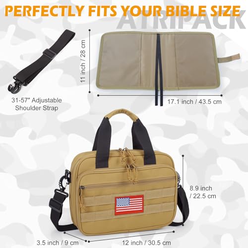 Tactical Bible Case for Men,2 Compartment Carrying Bible Cover for Church - color: brown