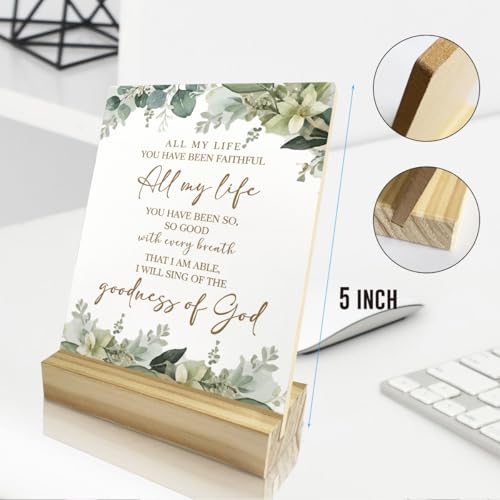 Christian Home Decor, Religious Gifts, Bible Verse Decor, Goodness Of God Wooden Plaque Sign Inspirational Christian Decoration for Home Office Shelf Decor - color: All My Life You Have Been Faithful All My Life.