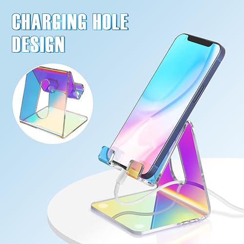 Tomorotec Iridescent Acrylic Phone Stand, Portable Phone Holder for Desk - color: Iridescent, size: Basic Style