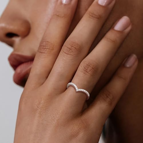 Moissanite Wedding Bands Crisss Cross/Curve/Wishbone Eternity Rings for Her - color: B. Chevron - Moissanite