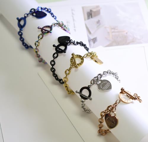 Heart Charm Bracelet Plated 18K Gold/Silver/Rose Gold Bible Scripture Heart Bracelet for Women Jewelry Gift Her Link Chain OT Clasp Stainless Steel - color: Blue(7.1 inch)