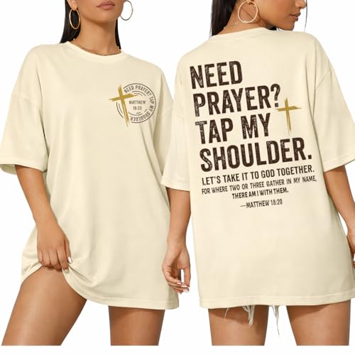 Christian Shirts for Men Women Need Prayer Tap My Shoulder Shirt Christian Religious Faith Bible Verse Cross Shirt - color: Creamy Yellow, size: Medium