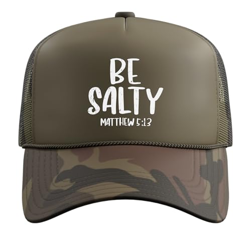 Be Salty Matthew 5:13 Bible Verse God Jesus Faith Christian Trucker Hat with Adjustable Mesh Back - color: Camo Green