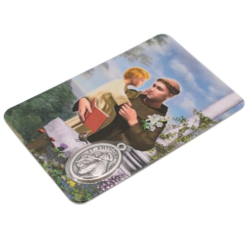 Holy Prayer Card with Built-In Medal Pendant | Laminated Full-Color Prayer Card | Great Variety | Great Christian Gift for First Communion and Confirmation (Saint Anthony Prayer Card with Medal) - color: Saint Anthony Prayer Card with Medal