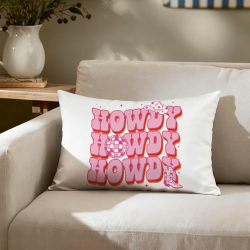 Pink Western Howdy Pillow Covers 12x20, Cowgirl Room Decor, Trendy Funky Retro Pink Disco Ball Cowgirl Decorative Throw Pillow Covers Pillowcases for Girls Bedroom Home Dorm Decor - color: Pink Western(white02)