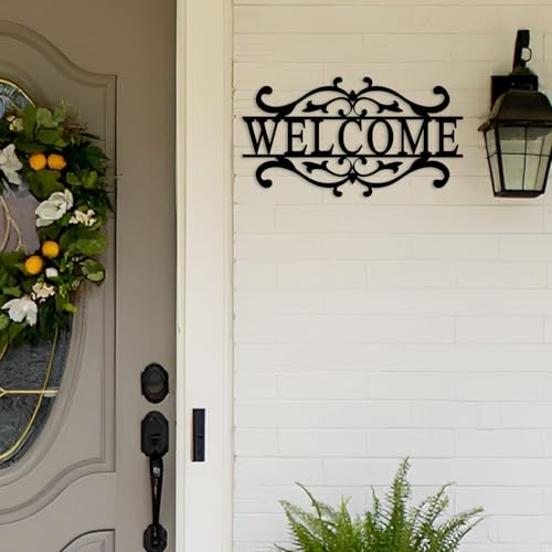 AHYS Metal Welcome Sign for Front Door Front Porch Black Welcome Door Sign for Indoor Outdoor Wall Decor - color: Black