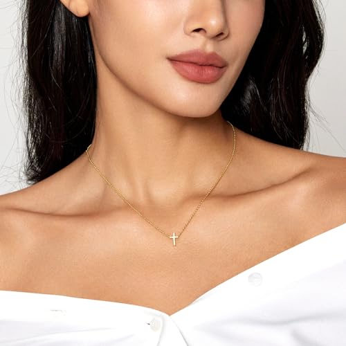 Zeffy Cross Necklace for Women,18K Gold/Silver Plated Tiny Cubic Zirconia Cross Pendant Necklace for Women Simple Layered Cross Necklaces for Women - color: Gold Tiny Cross