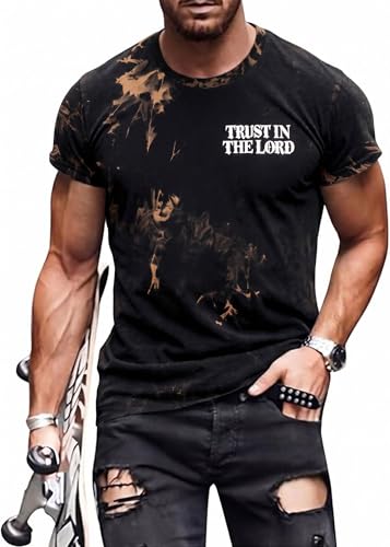 Mens Christian Graphic TShirt Jesus Faith Bible Verse Inspirational Tee - color: Tie-dye - Brown, size: Small