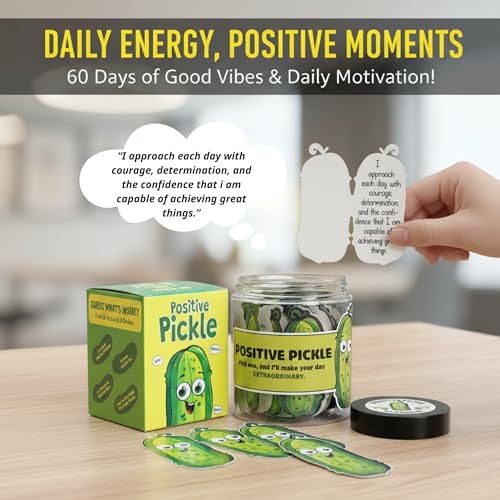 DEARMINE 60 Positive Pickle Cards Jar, Birthday Gifts for Women, Teens, Adults, Back to School Gift, White Elephant Gifts, Stocking Stuffers, Teen Girl Gifts Trendy Stuff - color: Ab. Positive Pickle