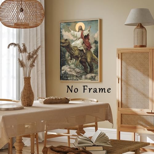Oiyehokeul Jesus Canvas Wall Art Funny Dinosaur Pictures 16x24in No Frame - color: A1Unframed