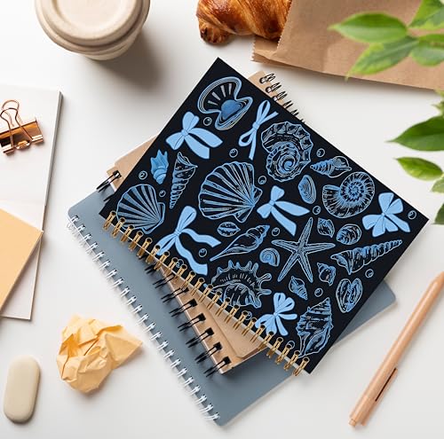 Blue Coquette Coastal Seashell Notebook, Beach Lover Gifts, Preppy Beach Aesthetic Journal for Women Girls, Retro Summer Vibes Spiral Notebook Journal 5.5x8.3 - color: Color 11