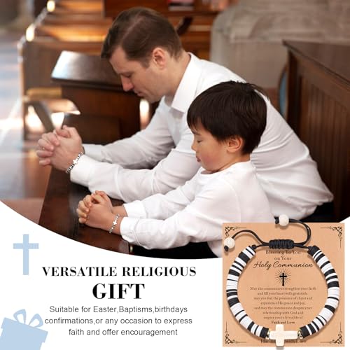 Cute Cross Bracelet Teen Girl Gifts Trendy Stuff Christian Gifts for Kids/Girls/Boys/Teens/Women Jewelry Colorful Jesus Bracelets Christmas Religious Communion Baptism Confirmation Gifts - color: 1-First Communion D