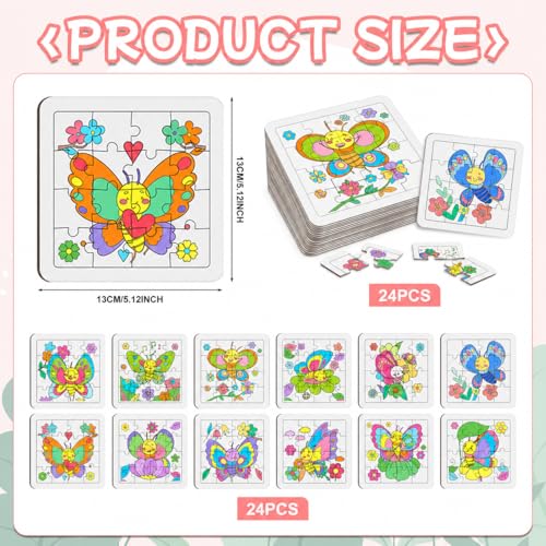 Cinrobiye 24 Pcs Butterfly Coloring Puzzle Craft Kit, DIY Butterfly Jigsaw Puzzles Bulk, 12 Designs Spring Arts Crafts Set, Butterfly Puzzle Party Favors, Creative DIY Party Supplies and Gifts - color: Butterfly