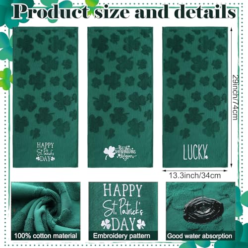 SmoothNovelty 3 Pcs 3D St. Patrick's Day Hand Towels for Bathroom 100% Cotton Jacquard Green Shamrock Embroidered Kitchen Towels Lucky Clover Decorative Towel for Irish Holiday Gift,13.3" x 29.5" - color: St. Patrick's Day, size: 13.3 x 29.5 inches