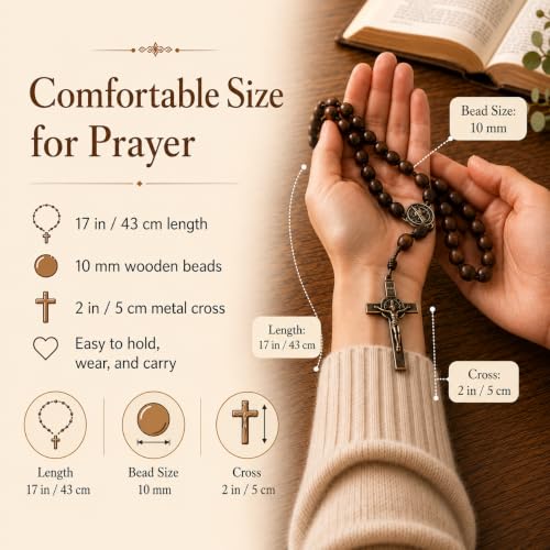 36 Pack Wooden Rosary Beads with Cross, Prayer Necklaces with Organza Bags