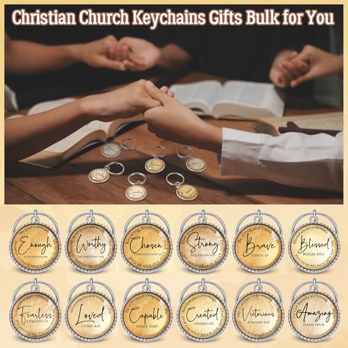 Equsion 36 Pcs Christian Keychain Bulk Mini Bible Verse Keychains with Scripture Quote Religious Gifts for Women Men Pastor Clergy (Wood) - color: Wood