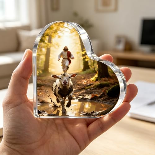 Christian Baptism Gift for Women, Jesus and Lamb Religious Gifts Plaque - color: Thank You Gift