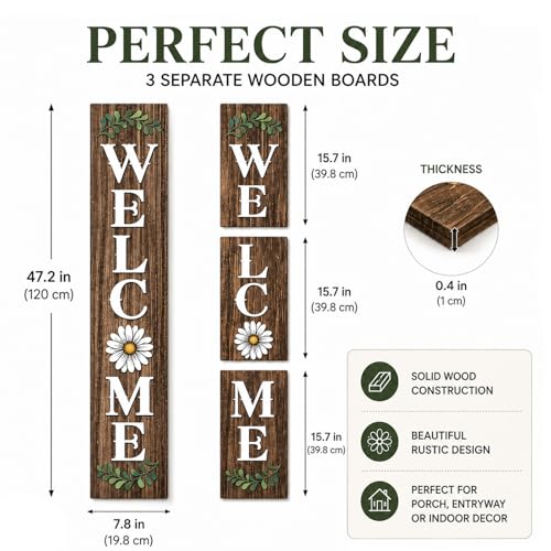 Welcome Wooden Front Porch Sign, Large Vertical Rustic Decorative