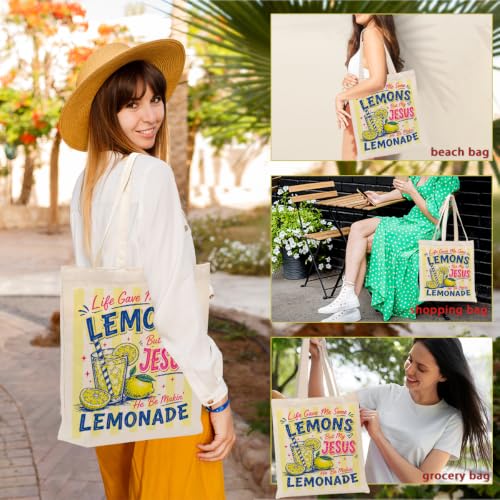 Faith Canvas Tote Bag, Christian Gifts for Women Mama Sister Inspirational Bible Verse Birthday Christmas - color: Lemons 912