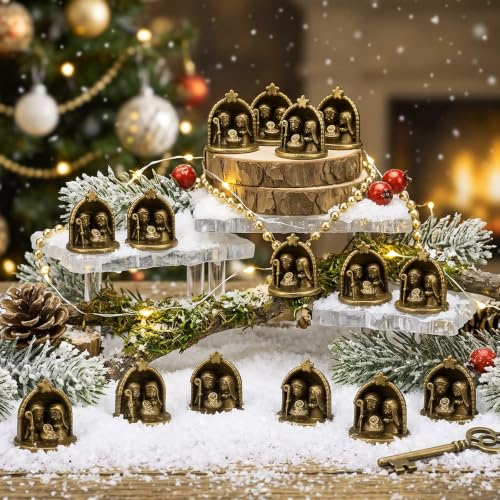Civaner 50 Pcs Mini Brass Color Nativity Scene Figurines, Tiny Jesus Family - style: Jesus Family