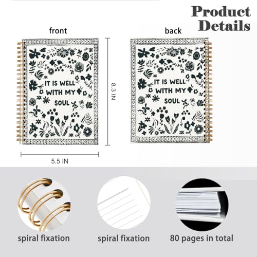 Christian Bible Spiral Notebook Journal Gifts for Teen Girl Women - color: black wildflower