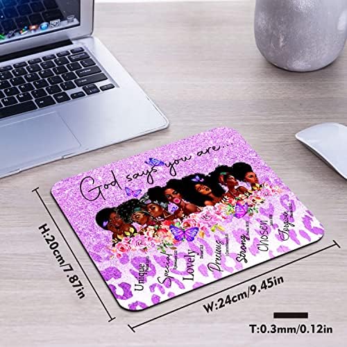 African American God Says You are Mouse Pad, Purple Glitter Cute Desk Mat - color: Pink Grey