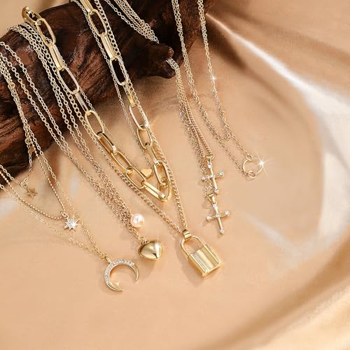 EIELO 90pcs Gold Jewelry Set for Women with 7 Necklaces, 11 Bracelets, 12 Hoop Earrings 24 Ear Studs, 14 Ear Cuffs, 22 Knuckle Rings for Womens Gold Plated Fashion Jewelry Set