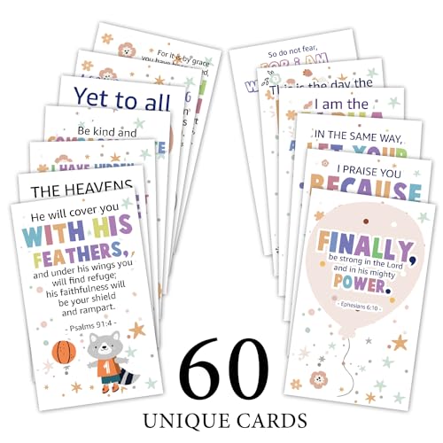 60 Mini Scripture Prayer Cards with Assorted Bible Verses for Children’s Bible Studies Encouragement Cards for Kids Child Students Inspirational Religious Christian Gifts for Family Children - DH43 - color: Kids 2