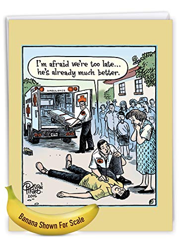 NobleWorks Jumbo Funny Get Well Card Late Ambulance Cartoon J2591GWG - style: Late Ambulance