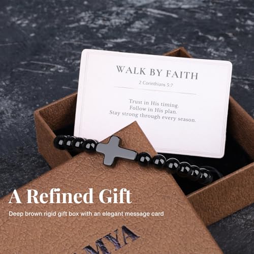 SAMYA Mens Beaded Bracelet, Black Onyx Cross Bracelet - style: WALK BY FAITH-Polished Onyx