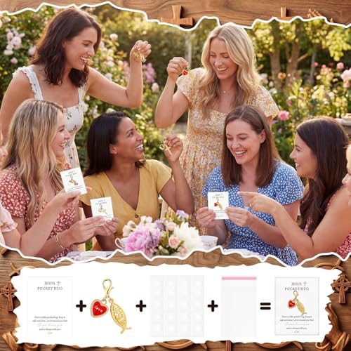 Unittype 24 Set Christian Cross Jesus Fish Keychains for Women Hope Keychain with Pocket Hug Cards Religious Gift - style: Jesus