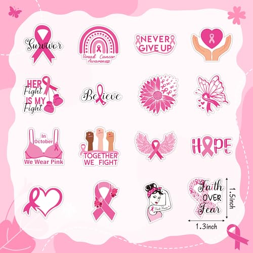 BeYumi Breast Cancer Awareness Stickers - 1000Pcs Breast Cancer Awareness Stickers in 2 Rolls Waterproof Vinyl Pink Ribbon Caring for Women's Health Decals Care About Women Laptop Bottle Luggage Decor - style: Breast Cancer Awareness