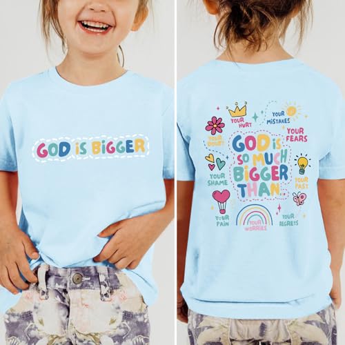 Sulayesh Girls Cute Christian Shirts Jesus God Faith Bible Verse Tshirt for Kids Religious Inspirational Graphic Tees Tops - color: Light Blue, size: 13-14 Years