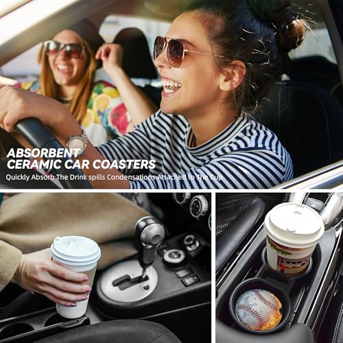 Baseball Water Fire Car Cup Holder Coasters 2 Pack 2.63" for Women - color: Red