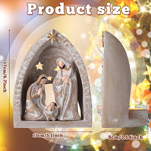 WILLBOND Nativity Sets for Christmas Indoor Holy Family Manger Scene Small Nativity Set with LED Lights Resin Figurine Tealight Candle Holder Tabletop Decor Gift for Holiday(6.7 x 5.5 x 3.9 Inch) - size: 6.7 x 5.5 x 3.9 Inch