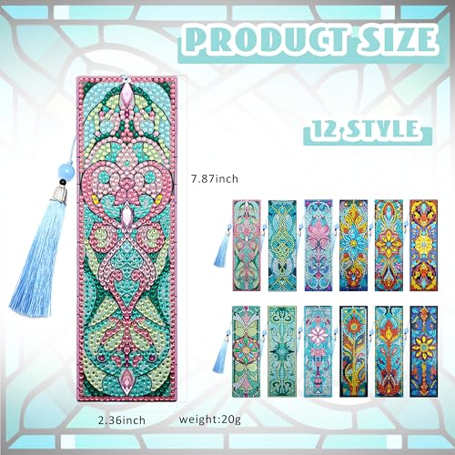12 Pcs DIY Diamond Art Bookmarks for Adults Women Beginners Acrylic Dotz Diamond Art Bookmarks Kit Diamond Painting 5d Floral Rhinestone Bookmark Diamond Art Book Marks with Tassels Crafts Supply - style: Celitc 12 Pcs