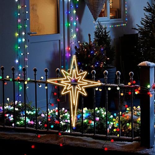 Large 28" Twinkle Bethlehem Star Pre-lit Super-Bright LED Outdoor Christmas Decoration with 11 Functions and Timer Waterproof for Outdoor Home Party Wall(Warm White) - size: Ultra-Large 28" Warm white