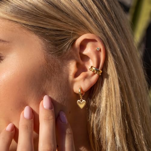 MYEARS Women Earrings Gold Huggie Hoop Dangle Drop 14K Gold Plated Small Simple Hypoallergenic Everyday Jewelry - style: Heart